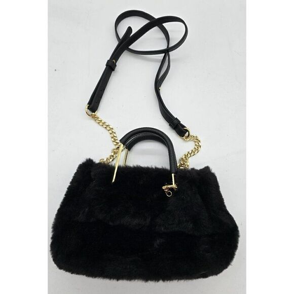 Isaac Mizrahi Faux Fur Handbag With Gold Chain Strap & Adjustable Handle - Picture 1 of 7